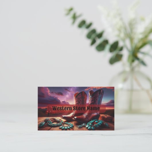 カウボーイブーツ、砂漠のターコイズジュエリー(茶色) 名刺 (スタンド正面)