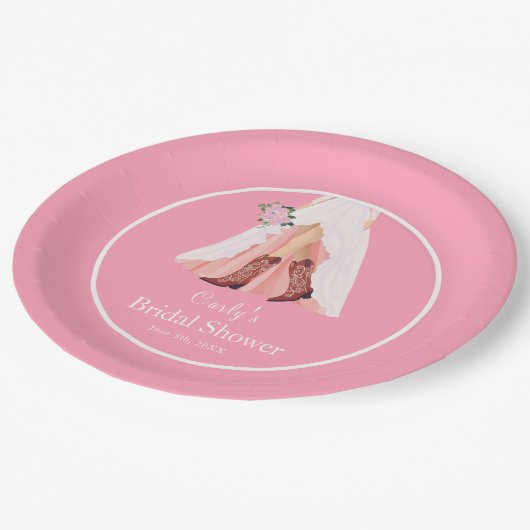 カウボーイブーツ&結婚ズドレスブライダルシャワー ペーパープレート (アングル)