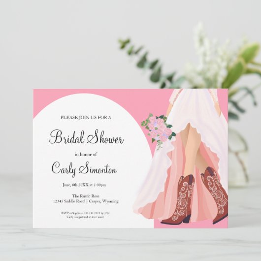 カウボーイブーツ&結婚ズドレスブライダルシャワー 招待状 (スタンド正面)