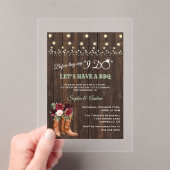 カウボーイブーツBBQと言う前にバーガンディフローラ アクリル招待状 (インサイチュ (ポータブル))