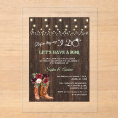 カウボーイブーツBBQと言う前にバーガンディフローラ アクリル招待状 (正面)