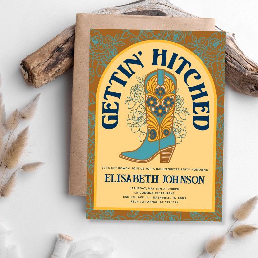 カウボーイブーツGettin'ヒッチドバチェロレッテ 招待状