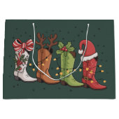 カウボーイブートクリスマスウェスタン女性のカーボーイカントリークリスマス ラージペーパーバッグ (正面)