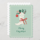 カウボーイブートクリスマスフラットホリデーグリーティングカード シーズンカード (正面/裏面)