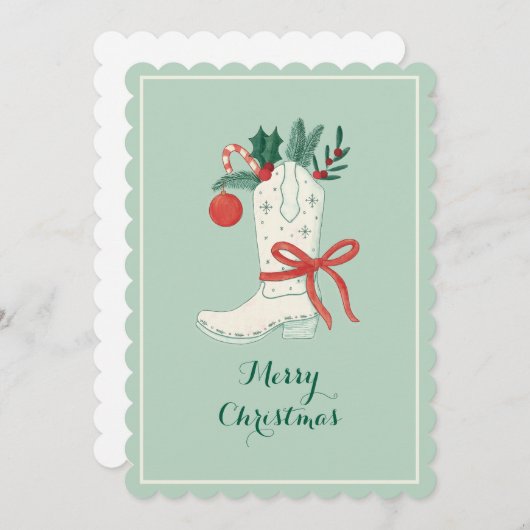 カウボーイブートクリスマスフラットホリデーグリーティングカード シーズンカード (正面/裏面)