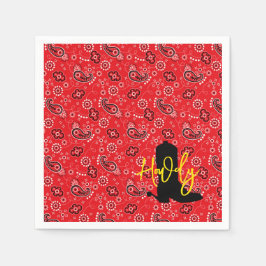 カウボーイブートスパウシルエットハウディレッドバンダナ スタンダードカクテルナプキン