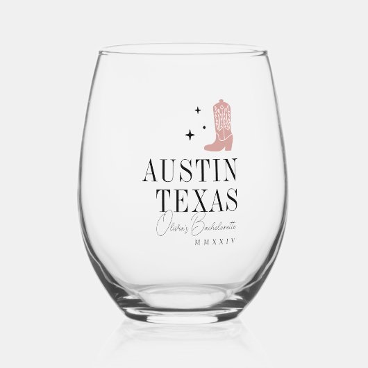 カウボーイブートパーソナライズされたバチェロレッテ ステムなしワイングラス (正面)
