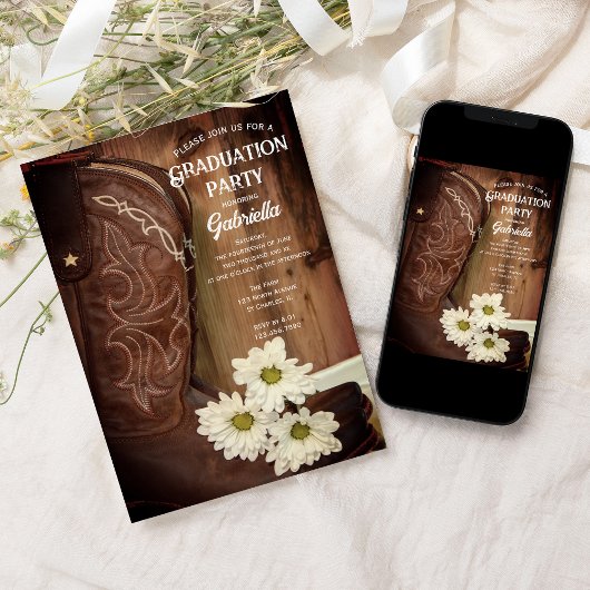 カウボーイブートホワイトデイジーウェスタン卒業パーティー 招待状