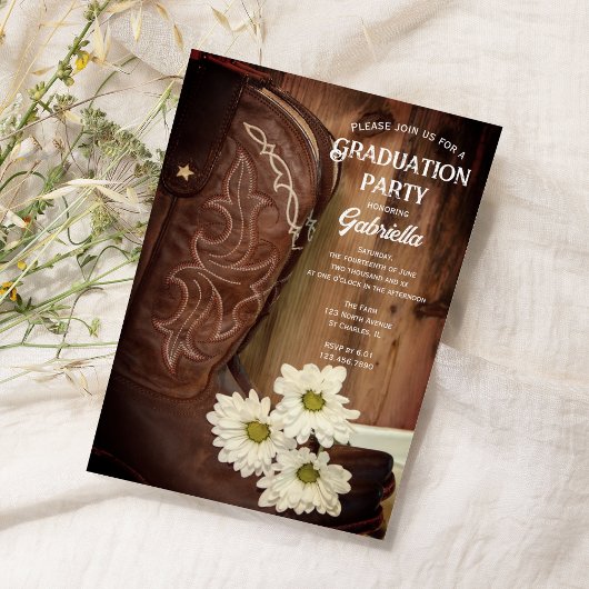 カウボーイブートホワイトデイジーウェスタン卒業パーティー 招待状