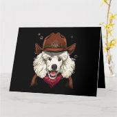 カウボーイプードルウェスタンロデオカウボーイハットとバンダナ カード (黄色い花)