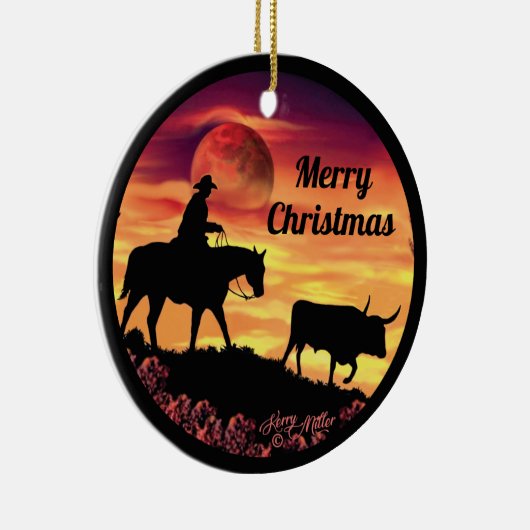 カウボーイヘルディングロングーンステア セラミックオーナメント (右)