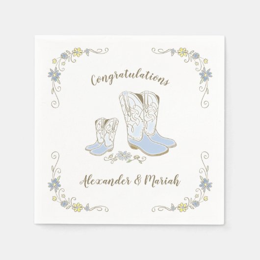 カウボーイベビーシャワーカントリー西ブルーボーイ スタンダードカクテルナプキン (正面)