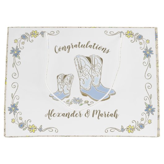 カウボーイベビーシャワーカントリー西ブルーボーイ ラージペーパーバッグ (正面)