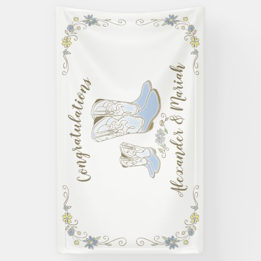 カウボーイベビーシャワーカントリー西ブルーボーイ 横断幕 (縦)