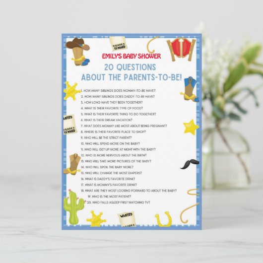 カウボーイベビーシャワーゲームサイズ招待状 招待状 (スタンド正面)