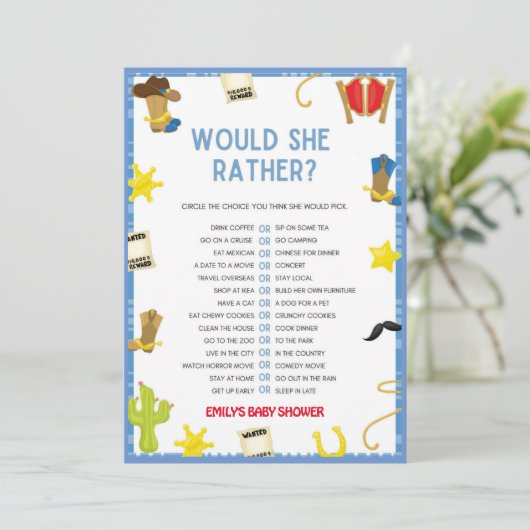 カウボーイベビーシャワーゲーム – サイズ5 x 7 招待状 (スタンド正面)