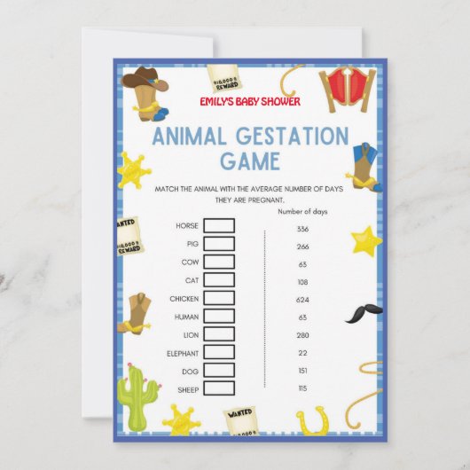 カウボーイベビーシャワーゲーム – 編集可能な名前、5 x 7サイズ 招待状 (正面)