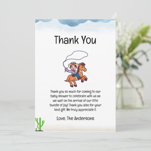 カウボーイベビーシャワーサンキューカード サンキューカード (スタンド正面)