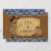 カウボーイベビーシャワー招待状アフリカンアメリカン 招待状 (正面/裏面)