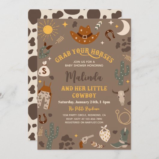 カウボーイベビーシャワー招待状 |ウエスタンベビー 招待状 (正面/裏面)