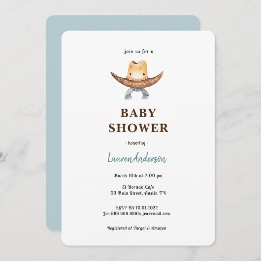 カウボーイベビーシャワー招待状 招待状 (正面/裏面)