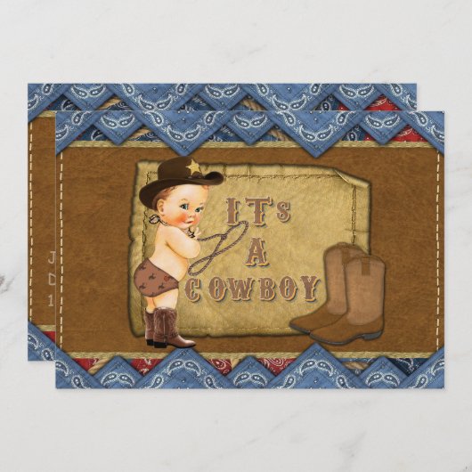 カウボーイベビーシャワー招待状 招待状 (正面/裏面)