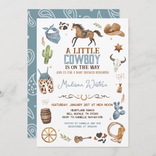 カウボーイベビーシャワー 招待状 (正面/裏面)