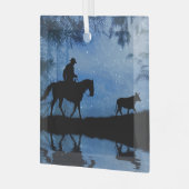 カウボーイホースとステアクリスマスカントリー西部 ガラスオーナメント (正面左)