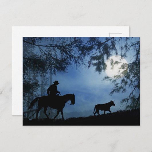 カウボーイホースと満月の冬で操縦 ポストカード (正面/裏面)