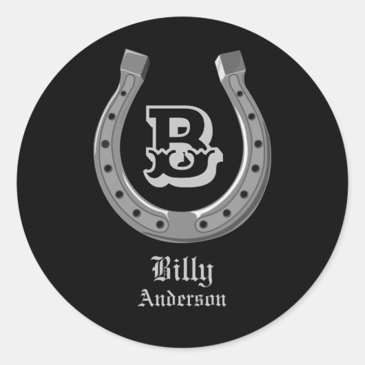 カウボーイホースシューモノグラパーソナライズされたム ラウンドシール (正面)