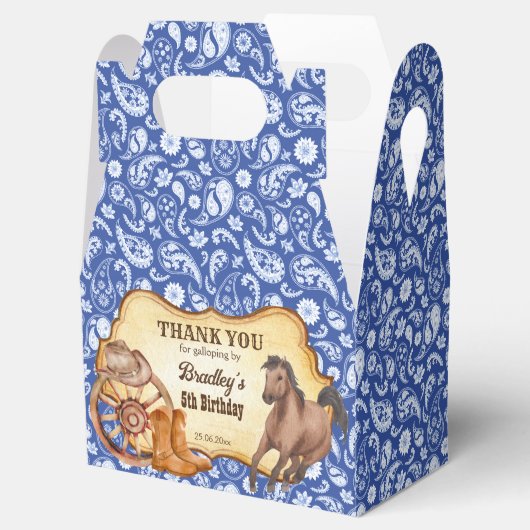 カウボーイホースブルーペイズリーウェスタンパーティーギフト フェイバーボックス (オープン)