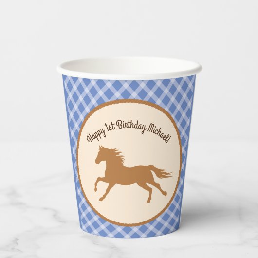 カウボーイホースポニーかわいい子供たち1st誕生日パーティー 紙コップ (裏面)
