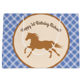 カウボーイホースポニーかわいい1st誕生日パーティーテーマ ラージペーパーバッグ (正面)