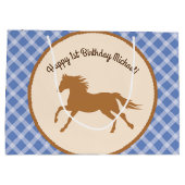 カウボーイホースポニーかわいい1st誕生日パーティーテーマ ラージペーパーバッグ (裏面)