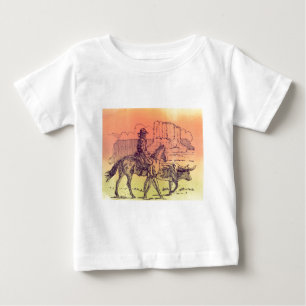 カウボーイホース牛の牛の西サンセットアート ベビーTシャツ