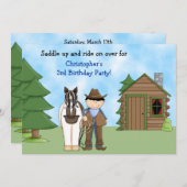 カウボーイホース&キャビン誕生日招待状 招待状 (正面/裏面)