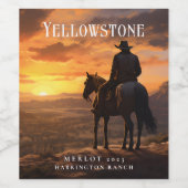 カウボーイホース、サンセットのワインラベカスタムルをモックアップ ワインラベル (シングルラベル)