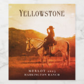 カウボーイホース、サンセットのワインラベカスタムルをモックアップ ワインラベル (シングルラベル)