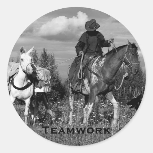 カウボーイホース&ミュールステッカー ラウンドシール (正面)