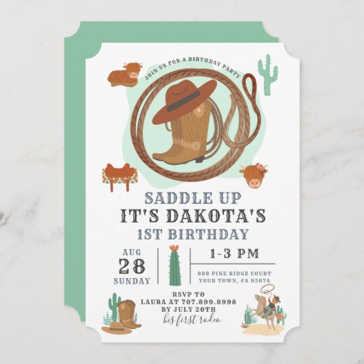 カウボーイボーイ誕生日招待状 招待状 (正面/裏面)