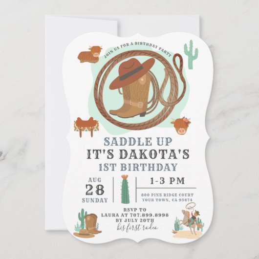 カウボーイボーイ誕生日招待状 招待状 (正面)