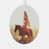 カウボーイポートレートアメリカ国旗のテーマ。 ガラスオーナメント (正面右)