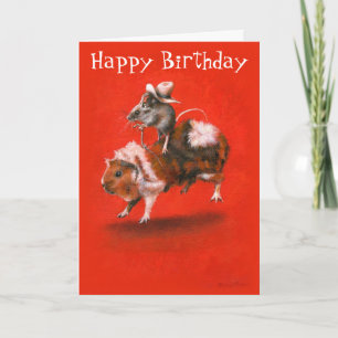 カウボーイマウスライディングモルモット誕生日カード カード