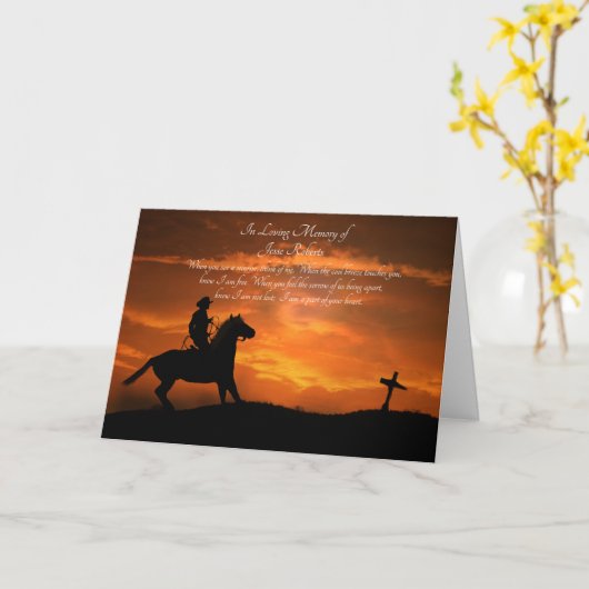 カウボーイメモリアル悔やみや弔慰名前をカスタムする カード (黄色い花)