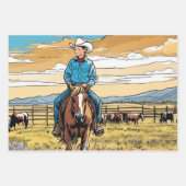 カウボーイヤングボーイ誕生日テーマ3 違う ラッピングペーパーシート (正面2)