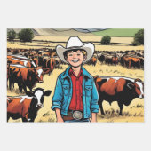 カウボーイヤング少年の誕生日ロッキー山脈3 ラッピングペーパーシート (正面3)