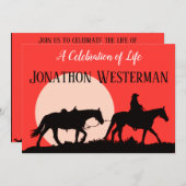 カウボーイライズホースアットサンセットお祝いオブライフ 招待状 (正面/裏面)