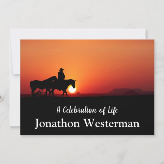 カウボーイライズホースアットサンセットお祝いオブライフ  招待状 (正面)