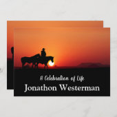 カウボーイライズホースアットサンセットお祝いオブライフ  招待状 (正面/裏面)