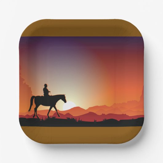カウボーイライディングアホース紙プレート ペーパープレート (正面)